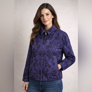 Disney Parks Haunted Mansion Bomber Jacket Medium Purple Face Wallpaper Zip XS